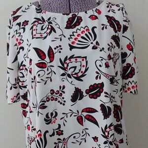 Talbots Print Round Neck Pull-over Blouse with Flutter Sleeves - Size Large
